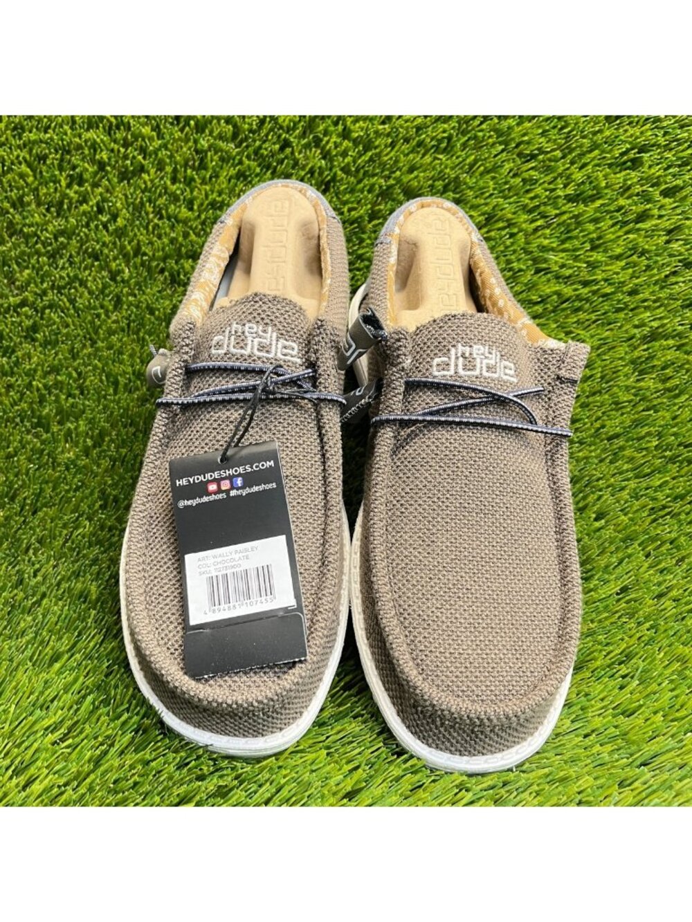 Hey Dude Wally Paisley Mens Size 8 Chocolate White Casual Walking Slip-On‎ Shoes